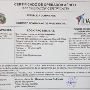 Conqueror Santo Domingo has obtained the AOC certificate which will allow them to act as the Air Operator for commercial purposes